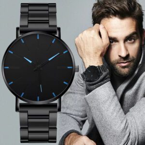 Orë dore elegante me dizajn minimalistik, e zezë/ kaltër - Figura 2