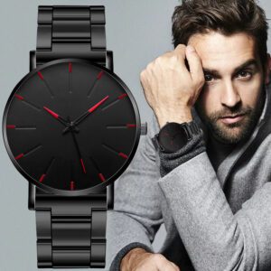 Orë dore elegante me dizajn minimalistik, e zezë/ kuqe - Figura 2