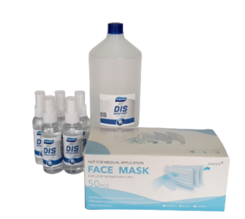 Set 5 dezinfektues 60ml, DAE5 alkool etilik 1L, 50 maska