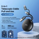 Kabllo për karikim Remax Telescopic RC-182i 2A, e argjendtë - Figura 2